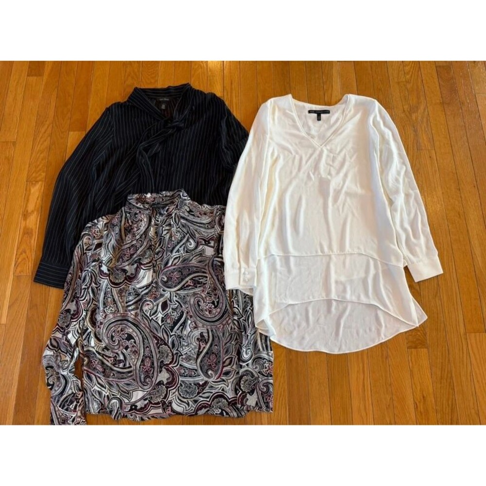 3 White House Black Market Blouses Long Sleeve Sz 4 White Black Paisley